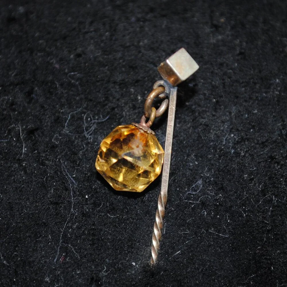 Antique Faceted Citrine Glass Bead Stick Pin